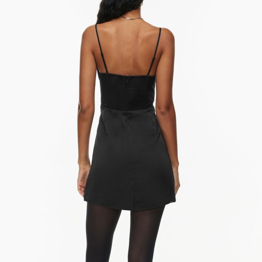 LIKE NEW Aritzia Mini Silk Dress. Flattering Cowl neck. Navy Blue color. Size 0. - Picture 2 of 6